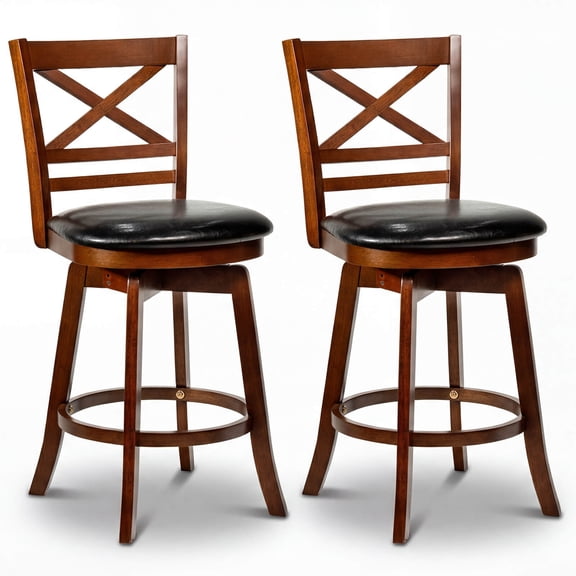 Costway 25” Swivel Counter Barstools Set of 2 with Backrest & Faux Leather Upholstered Seat