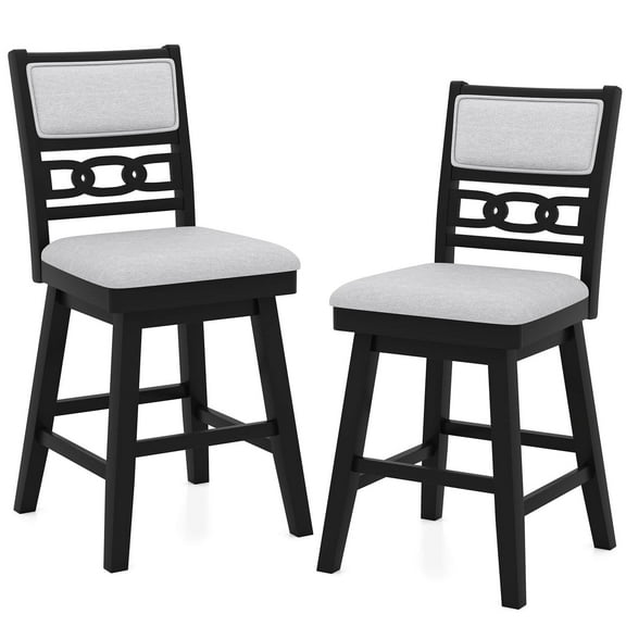 Costway 25" Swivel Counter Height Chairs Set of 2 with Upholstered Hollow Backrest