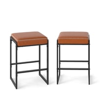 Costway 26” Bar Stools Set of 2 with Faux Leather Upholstered Seat, Metal Legs, Footrests Brown Black