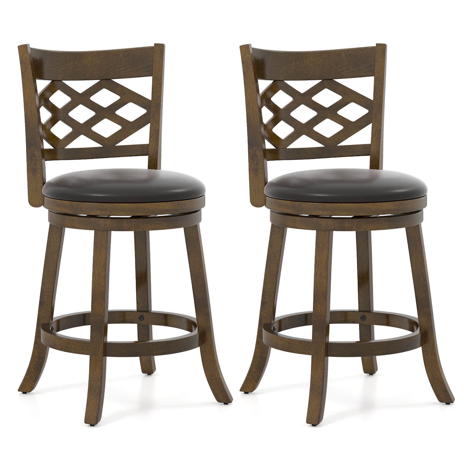 Costway 26” Counter Height Bar Stools Set of 2 with Rubber Wood Frame ...