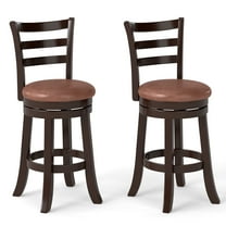 Costway 26” Counter Height Swivel Barstools Set of 2 with Back, Faux Leather Seat for Pub