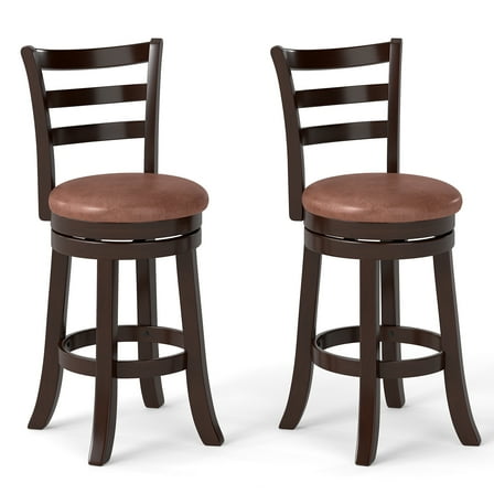 Costway 26” Counter Height Swivel Barstools Set of 2 with Back, Faux Leather Seat for Pub