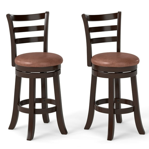 Costway 26” Counter Height Swivel Barstools Set of 2 with Back, Faux Leather Seat for Pub