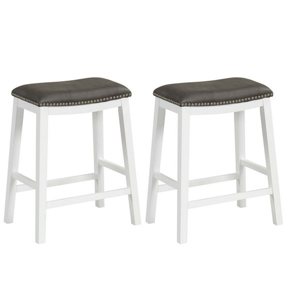 Costway 26-Inch Bar Stool Set of 2 Counter Height Saddle Stools with Upholstered Seat Gray