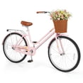 thumbnail image 1 of Costway 26-Inch Beach Cruiser Bike,with Adjustable Seat, Woven Basket & Rear Rack, Pink, 1 of 10