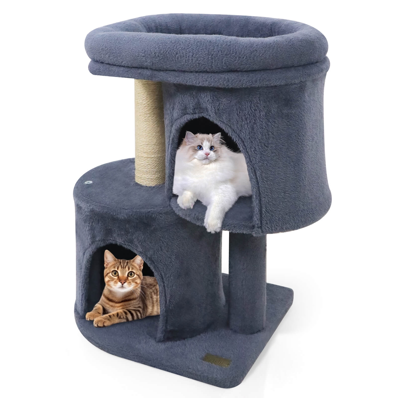 Costway 26” Small Cat Tree with Large Padded Plush Perch, 2 Condos, Sisal Scratching Posts Dark Gray