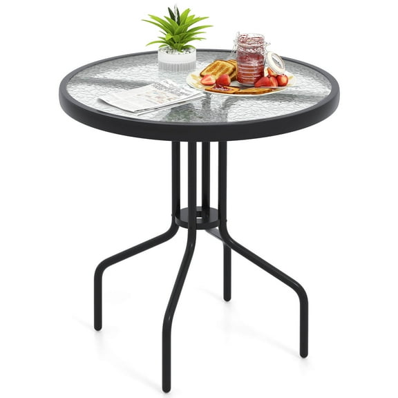 Costway 27.5" Patio Bistro Table with Tempered Glass Tabletop 1.57" Umbrella Hole
