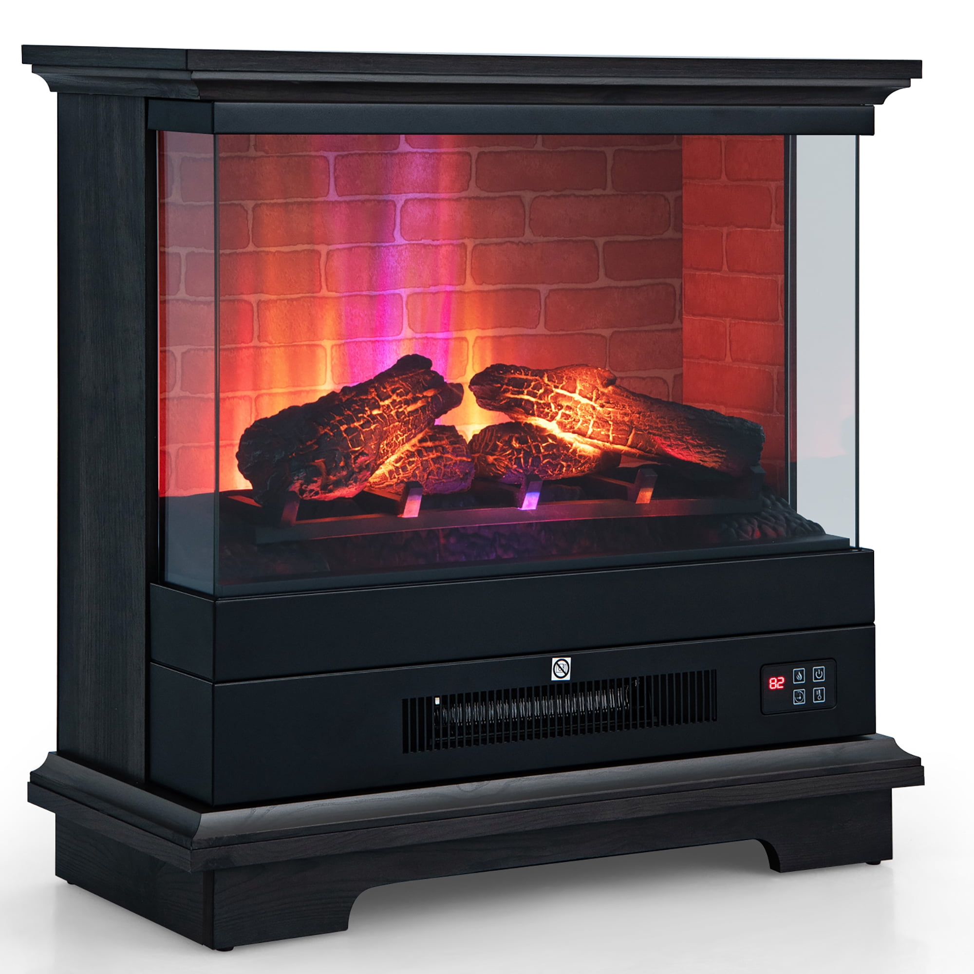 Costway 27'' Freestanding Electric Fireplace Heater w/ 3-Level Flame  Thermostat Black - Walmart.com
