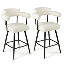 Costway 27” Swivel Bar Stool Set of 2 with Curved Back & Arms & Metal Legs & Footrest White