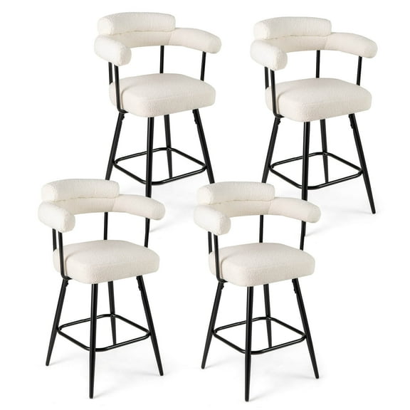 Costway 27” Swivel Bar Stool Set of 4 with Curved Back & Arms & Metal Legs & Footrest White