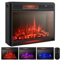 Costway 28''  Electric Fireplace Freestanding & Recessed Heater Log Flame Remote 1350W