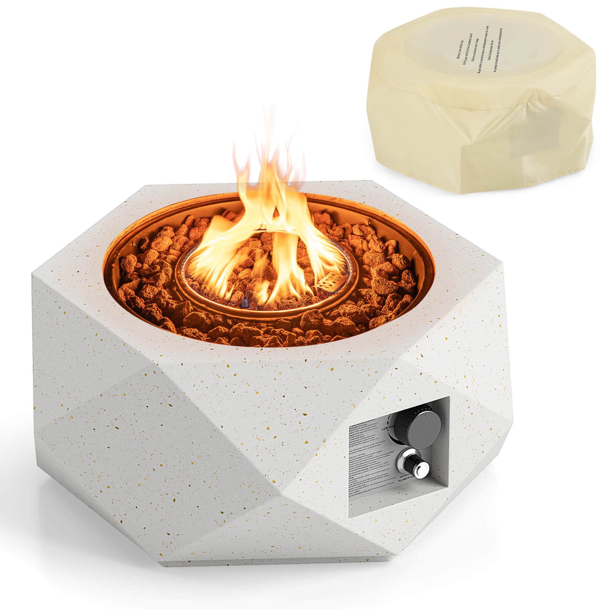 Costway 28" Hexagon Terrazzo Propane Gas Fire Pit with Stainless Steel Burner & Lava Rocks