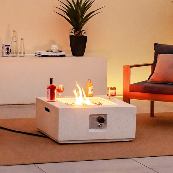 Costway 28'' Terrazzo Fire Pit Table 40,000 BTU Square Propane Gas Fire Pit with PVC Cover