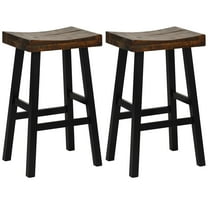 Costway 29" Bar Stool Set of 2 Bar Height Solid Wood Curved Saddle Seat Footrest