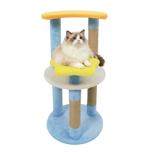 Costway 29” Cute Modern Cat Tree with Star & Moon Shaped Platforms, Jute Scratching Posts Blue
