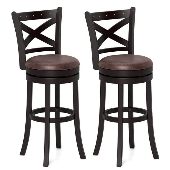 Costway 29" Swivel Bar Stools Set of 2 Footrest & Rubber Wood Frame for Kitchen Island