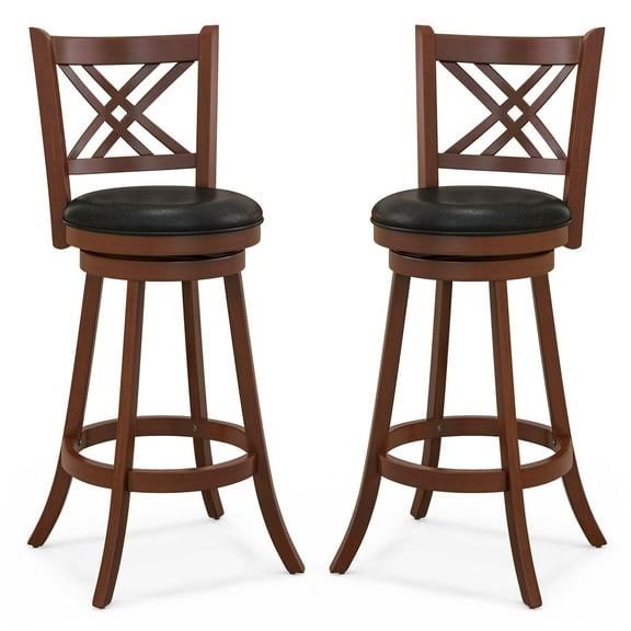 Costway 29'' Swivel Bar Stools Set of 2 Upholstered Counter Stools with Cushion & Footrests