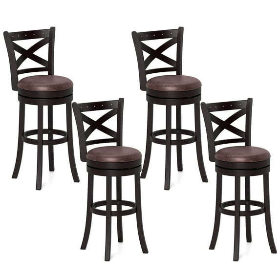 Costway 29" Swivel Bar Stools Set of 4 Footrest & Rubber Wood Frame for Kitchen Island