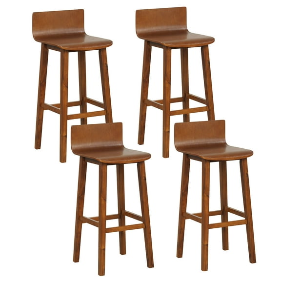 Costway 29" Wood Bar Stools Set of 4 with Solid Back & Seat Mid Century Bar Chairs