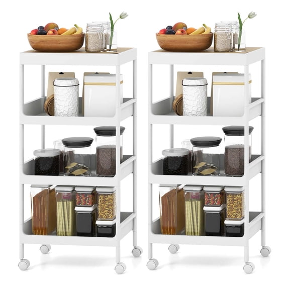Costway 2PCS 4 Tier Utility Rolling Cart Rolling Storage Cart with Detachable Tray Top