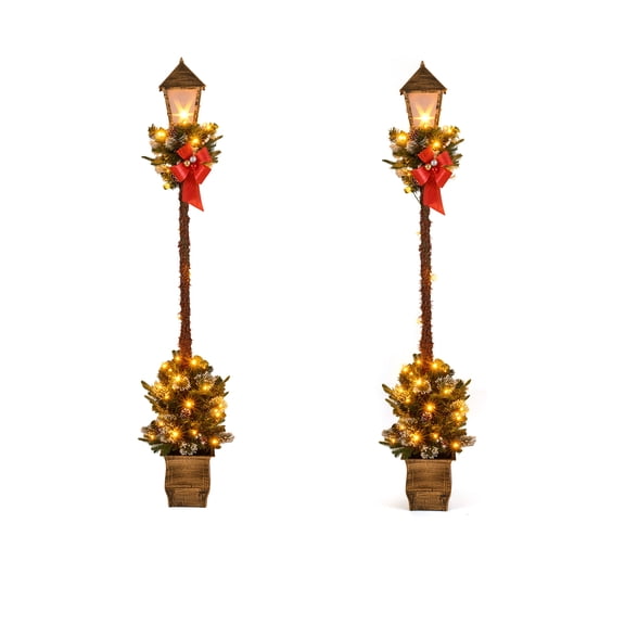 Costway 2PCS 6.1 FT Christmas Pre-lit Street Lamp with Artificial Greenery, LED Lights Warm White