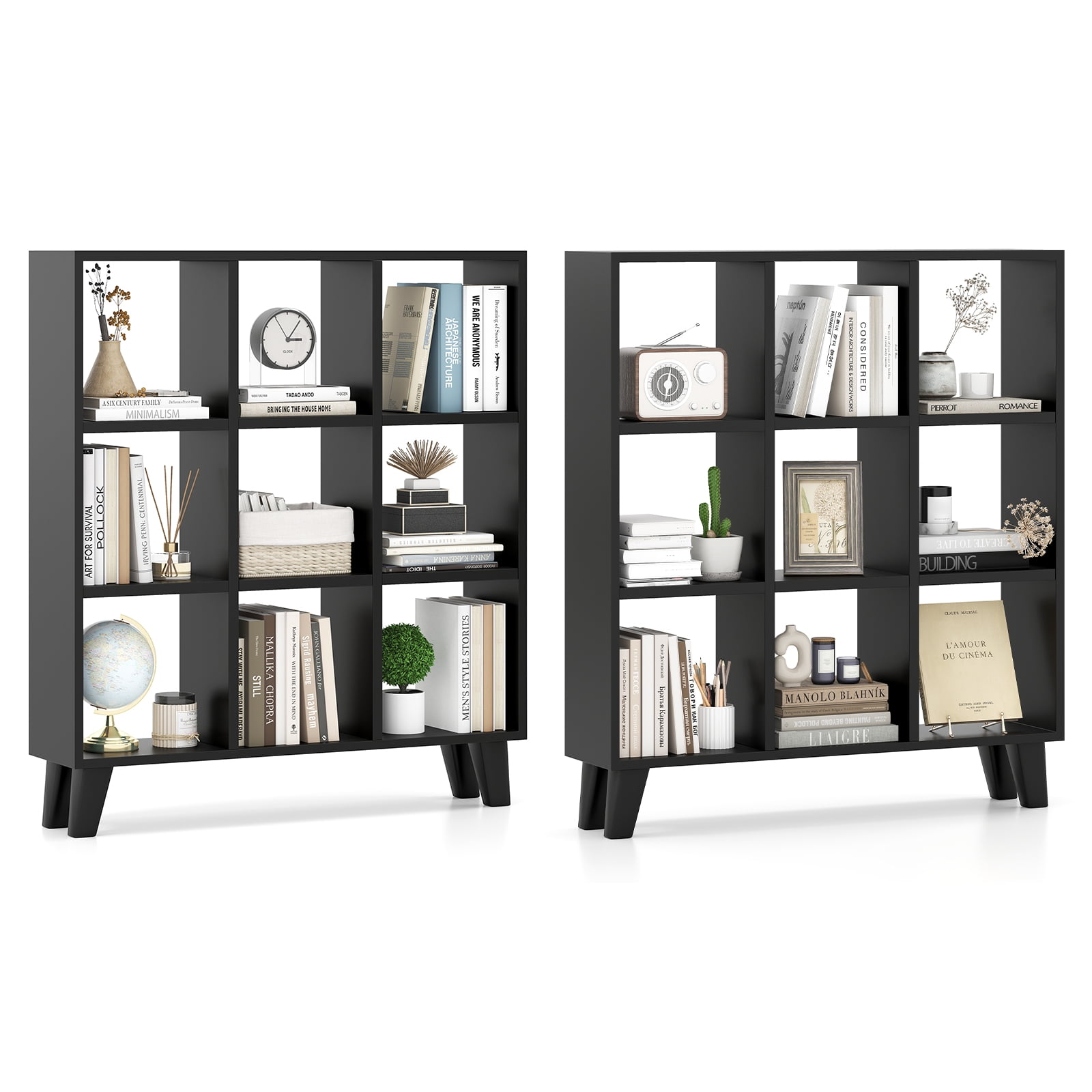 Costway 2PCS 9-Cube Bookcase with 6 Removable Shelves Raised Support Feet for Living Room Black