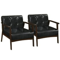 Costway 2PCS Accent Chair Button Tufted Mid-century Modern Lounge Chair with Armrest Black