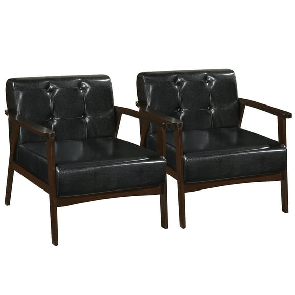 Costway 2PCS Accent Chair Button Tufted Mid-century Modern Lounge Chair with Armrest Black
