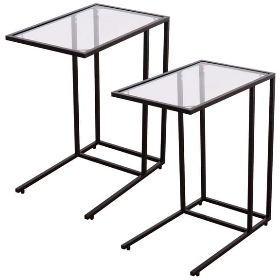 Costway 2PCS Coffee Tray Side Sofa End Table Ottoman Couch Stand TV Lap W/Glass Top