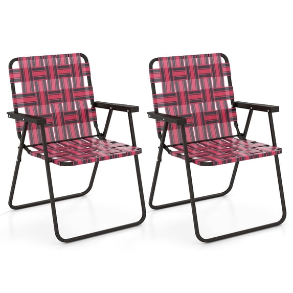 Costway 2PCS Folding Beach Chair Camping Lawn Webbing Chair Lightweight 1 Position Red