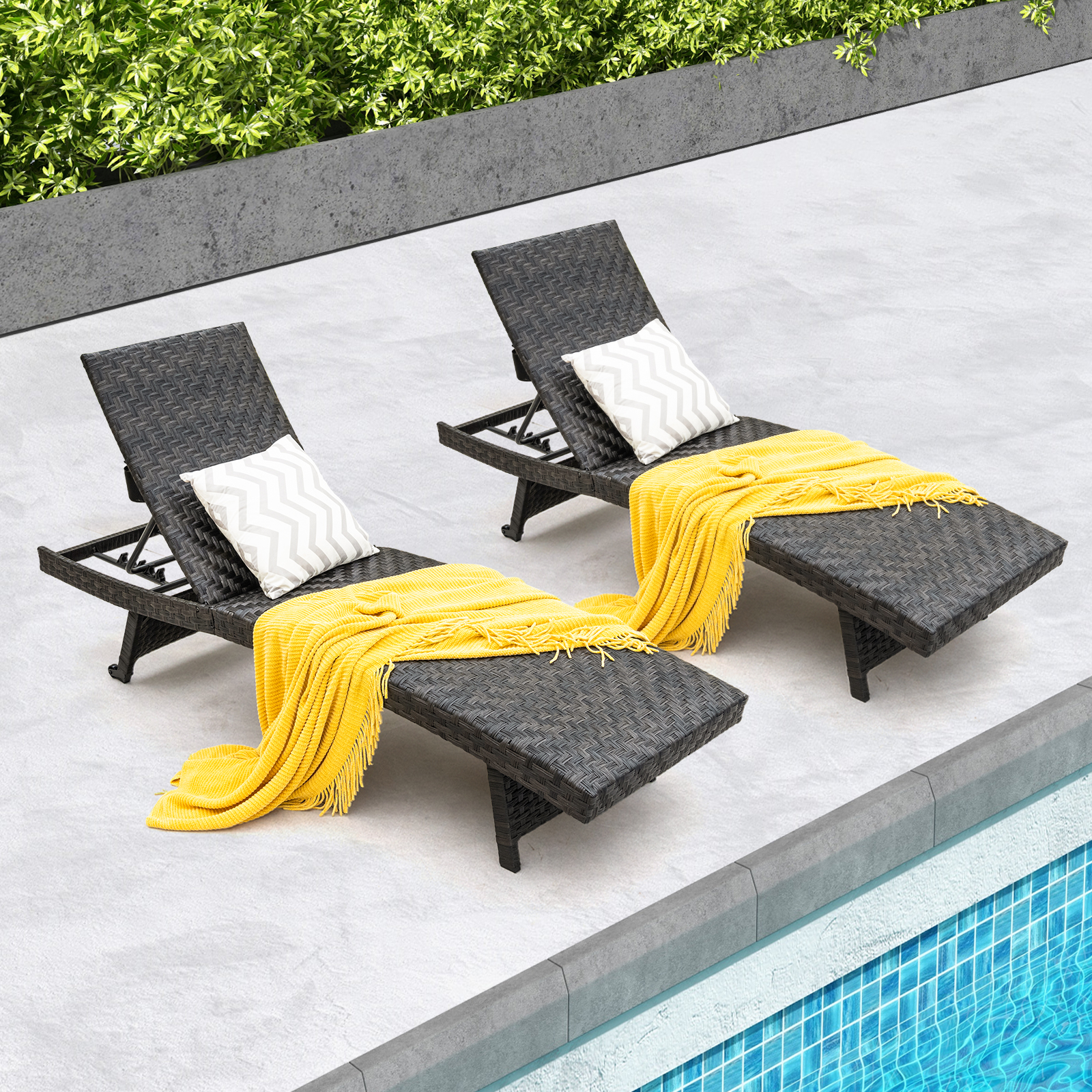 Costway 2PCS Folding Patio Chaise Lounge Chair Outdoor Rattan