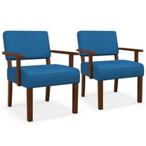 Costway 2PCS Linen Accent Chair Living Room Chair with Soft Padded Seat & Backrest Blue