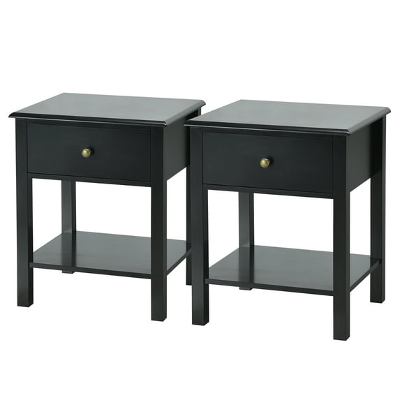 Costway 2PCS Nightstand Drawer Shelf Storage Display Black