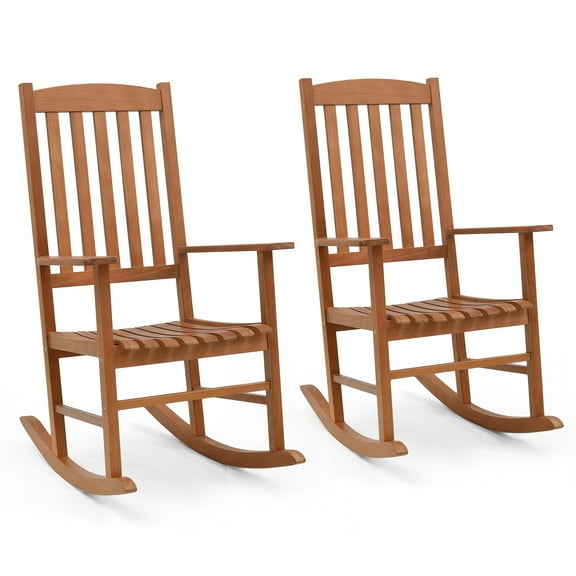 Costway 2PCS Outdoor Rocking Chair Patio Eucalyptus Wood Rocker, Natural