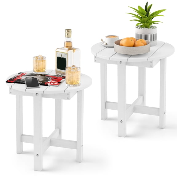 Costway 2PCS Outdoor Bistro Table with Weather-Resistant, Waterproof Top for Patio Deck Pool White