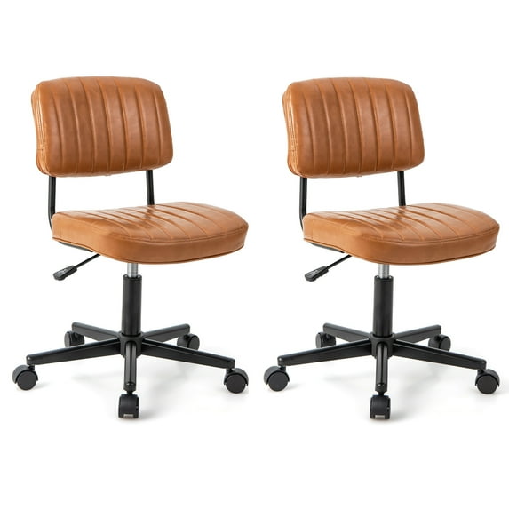 Costway 2PCS PU Leather Office Chair Adjustable Swivel Task Chair with Backrest Orange