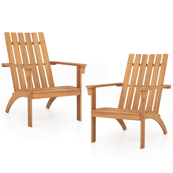 Costway 2PCS Patio Acacia Wood Adirondack Chair Lounge Armchair sturdy Outdoor Garden
