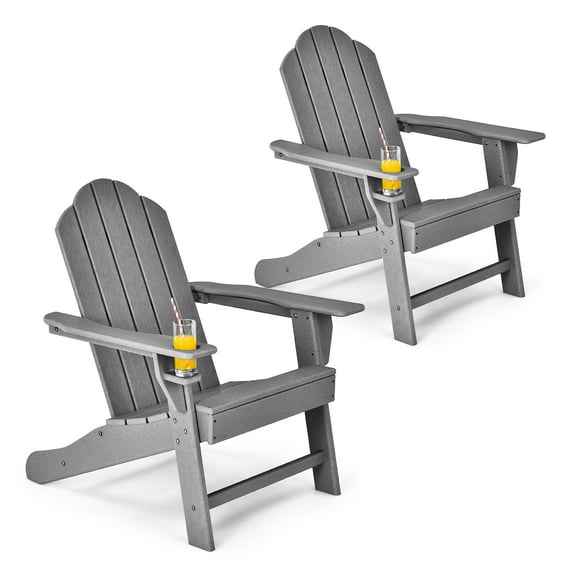 Costway 2PCS Patio Adirondack Chair Weather Resistant Garden Deck W/Cup Holder Grey