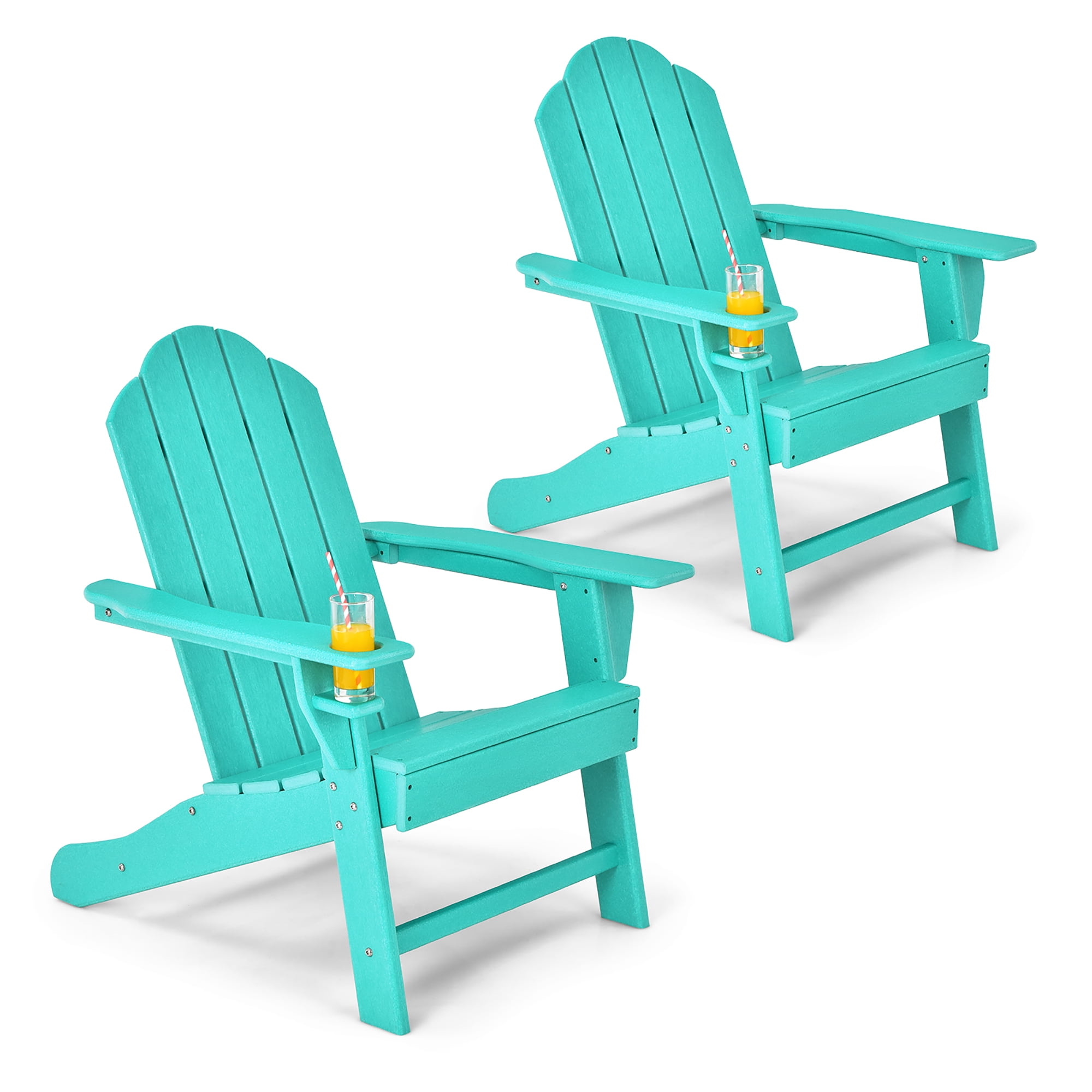 Costway 2PCS Patio Adirondack Chair Weather Resistant Garden Deck W/Cup Holder Turquoise