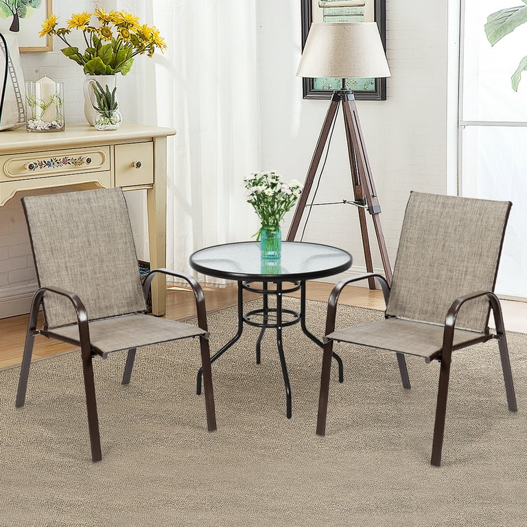 Costway 2PCS Patio Chairs Dining Chair Deck Yard W Armrest Gray