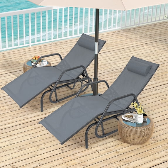 Costway 2PCS Patio Chaise Lounge Glider Recliner Chair Adjustable Sturdy Frame Outdoor Grey