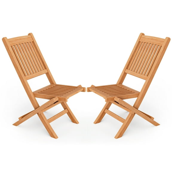 Costway 2PCS Patio Folding Chair Indonesia Teak Wood Slatted Seat Natural Portable Outdoor