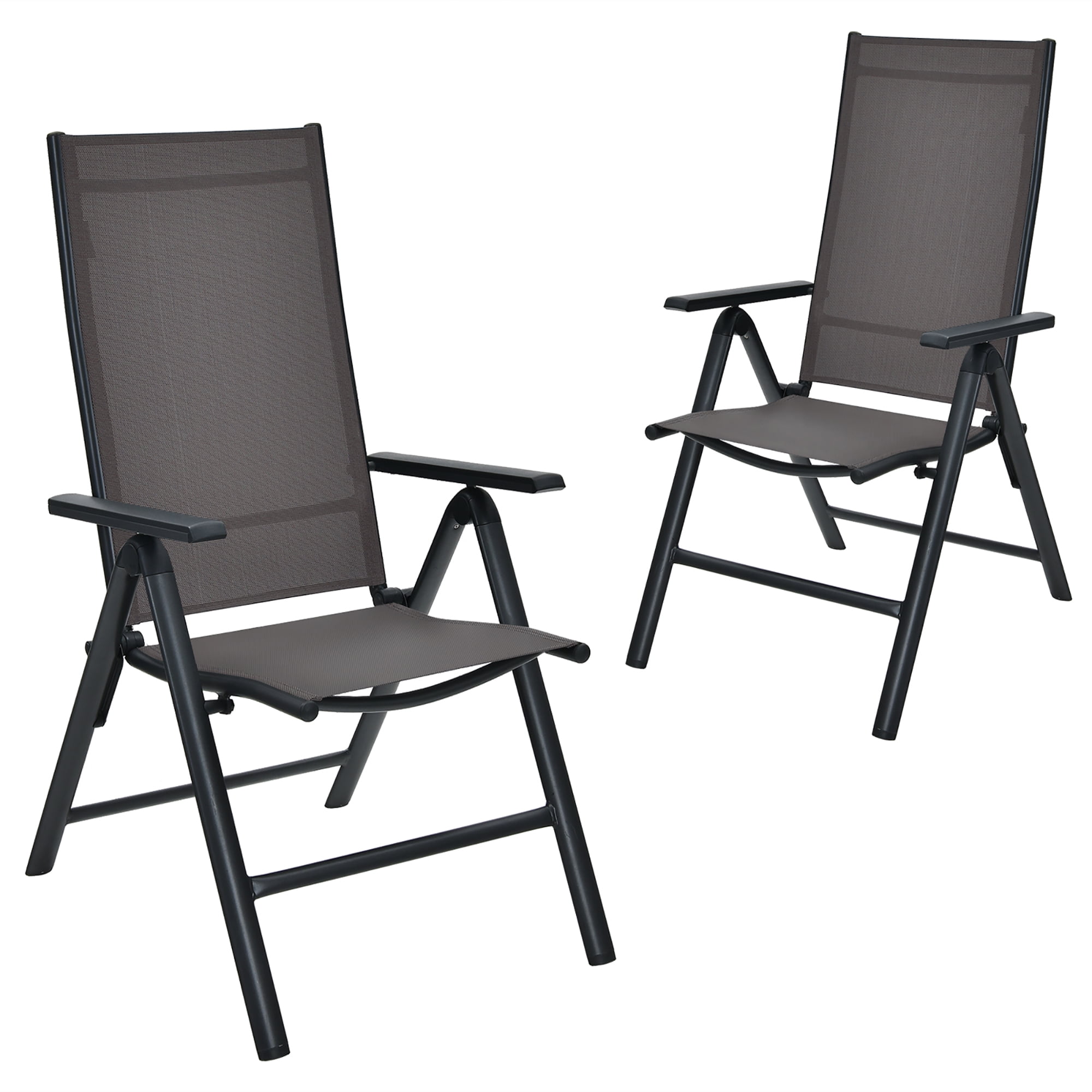 Gray Aluminum Folding Dining Chairs with Adjustable Reclining Backrest, Set of 2