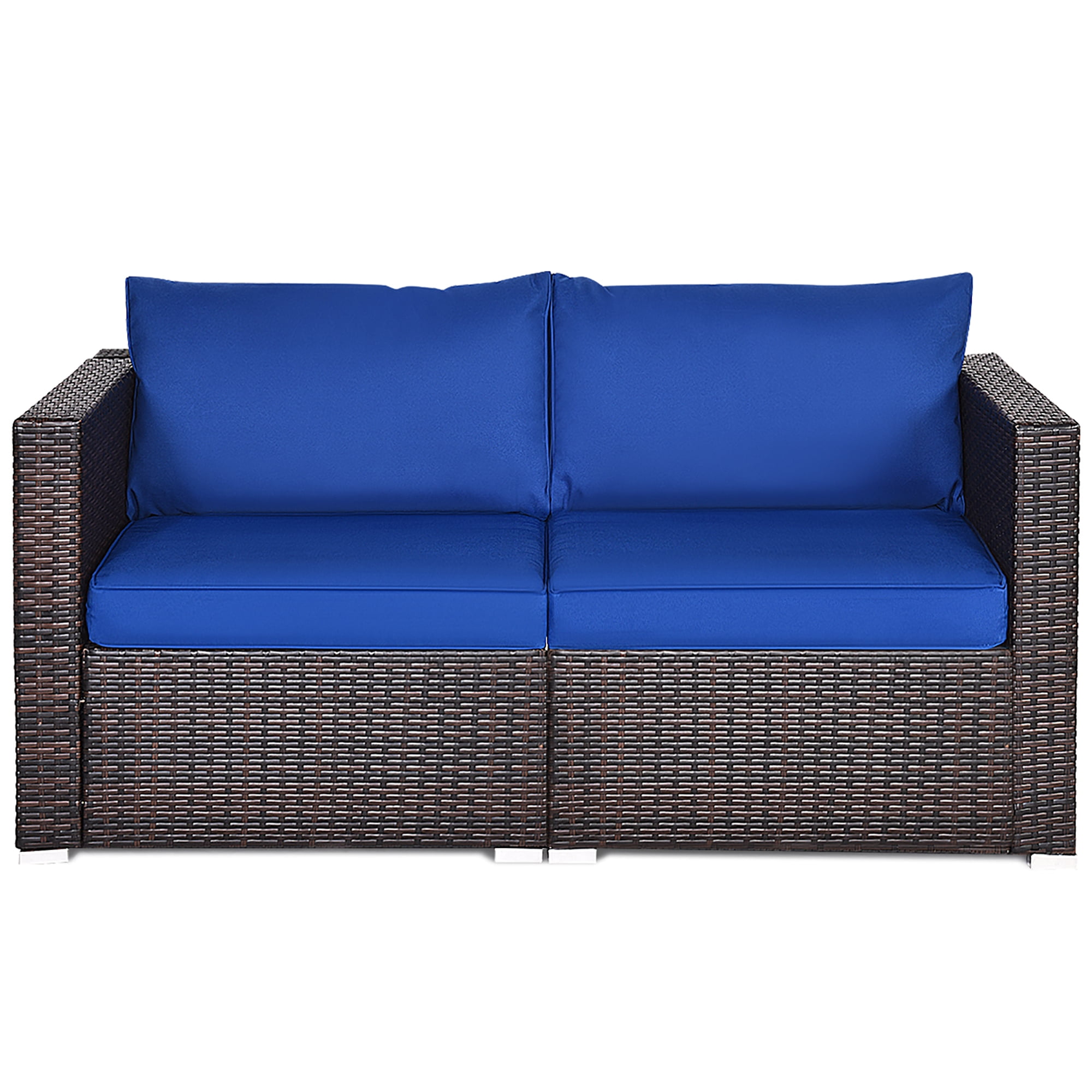 Costway 2PCS Patio Rattan Corner Sofa Sectional Couch Furniture Navy