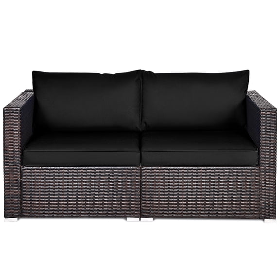 Costway 2PCS Patio Rattan Corner Sofa Sectional Furniture Set Black Cushion