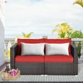thumbnail image 1 of Costway 2PCS Patio Rattan Corner Sofa Sectional Furniture Set Red Cushion, 1 of 11