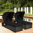 thumbnail image 1 of Costway 2PCS Patio Rattan Lounge Chair Chaise Cushion Canopy Adjustable Tea Table Black, 1 of 10