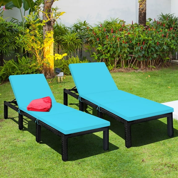 Costway 2PCS Patio Rattan Lounge Chair Height Adjustable Turquoise