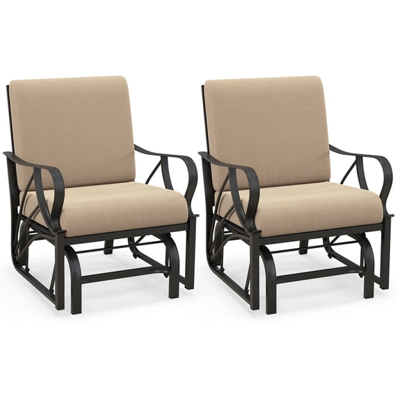 Costway 2PCS Patio Rocking Chair with Cushion Heavy-Duty Metal Frame Smooth Glider Outdoor