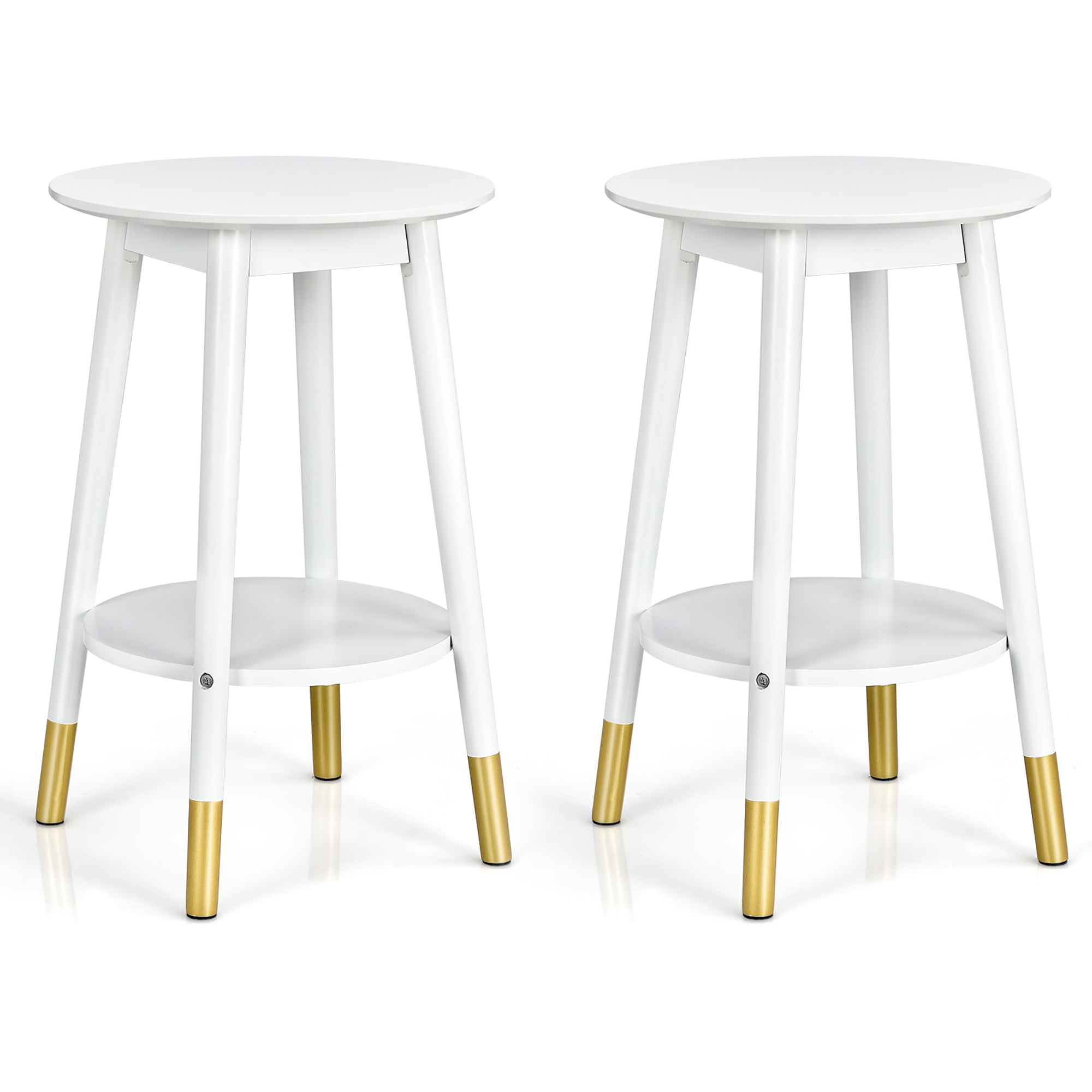 Costway 2PCS Round End Table Storage Shelf Home Decor Accent Side Table White